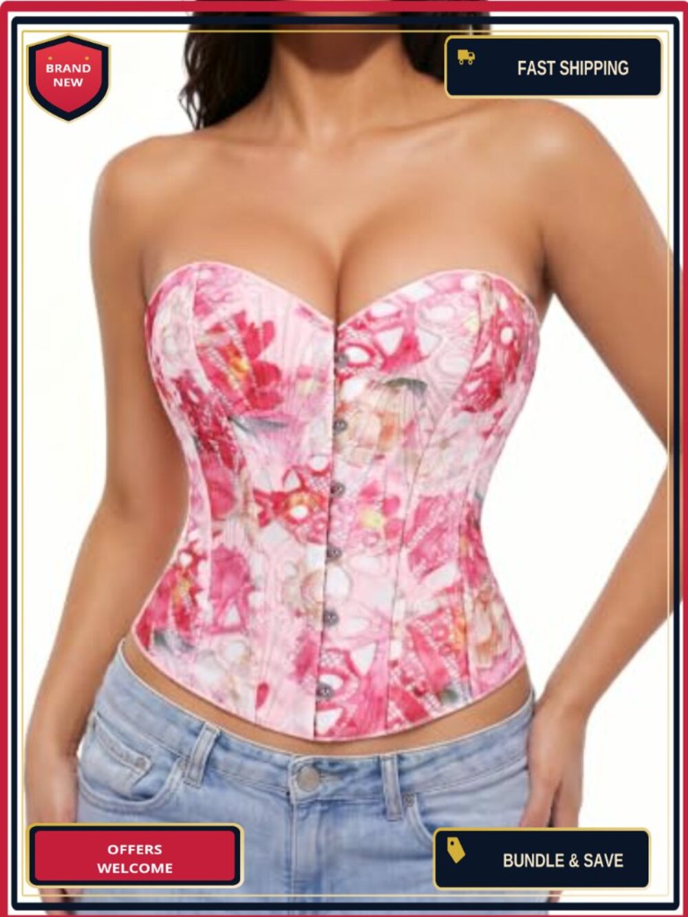 Women's Corset Top Sexy Boned Bustier Lace-Up Tied Overbust Waist Cincher